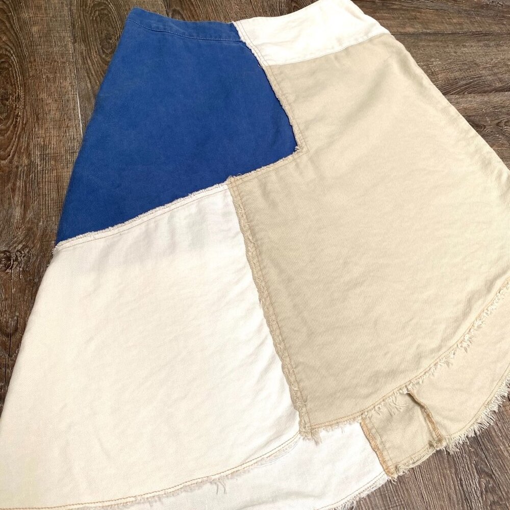 Holding Horses Patchwork Linen Blend Asymmetrical Skirt Sz 12 Lagom Cottagecore - Picture 10 of 16